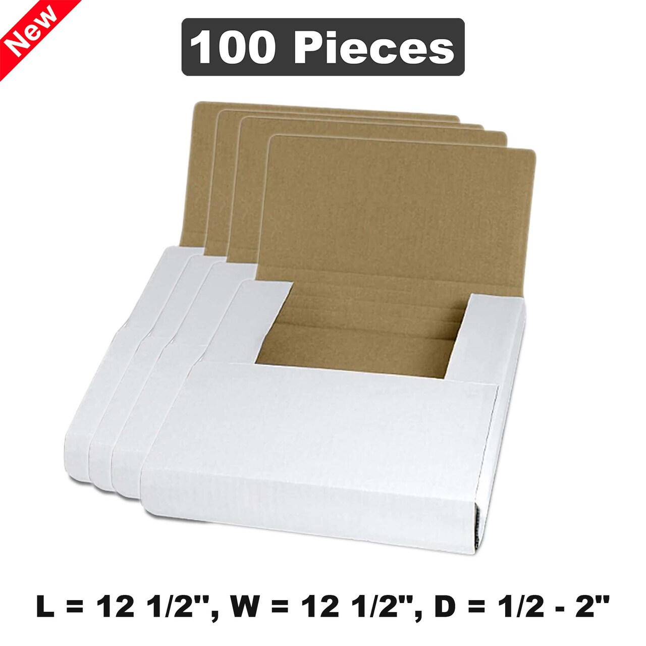Versatile Shipping & Packing Boxes - 12 1/2" L x 12 1/2" W x 1/2" - 2" D for Compact and Safe Shipping